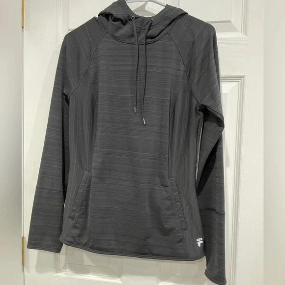 Fila Womens Medium Workout Jacket Hoodie Hoody Black with Grey Print - Picture 1 of 7
